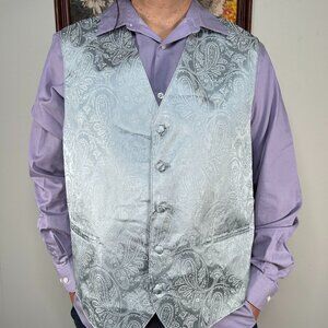Vesuvio Napoli Button Up Vest Men's XL Two Tone Black Gray Paisley Casual